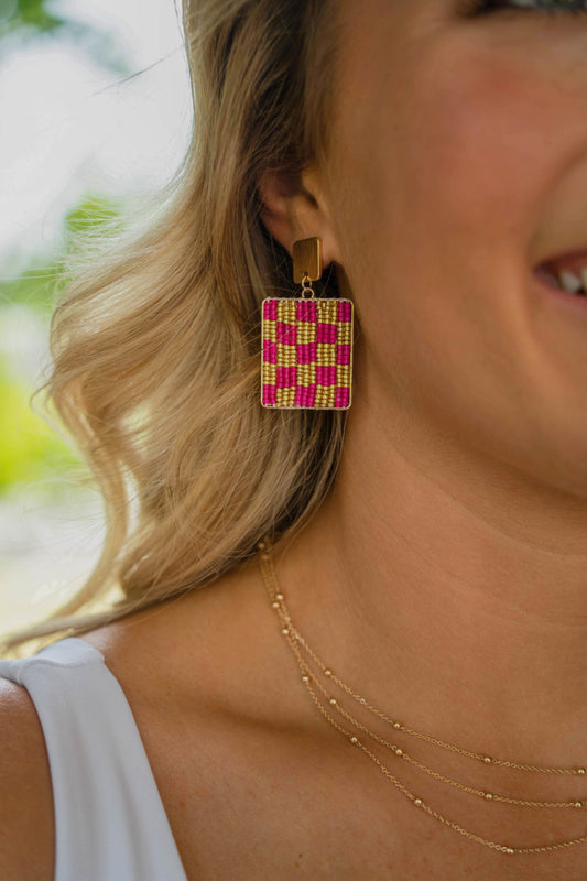 Make A Statement Beaded Checkered Earrings