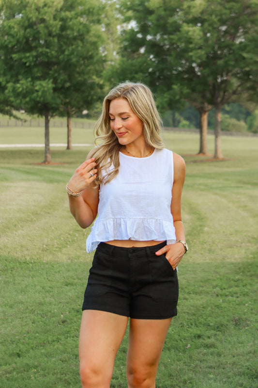 Monochrome Muse Black Denim Shorts