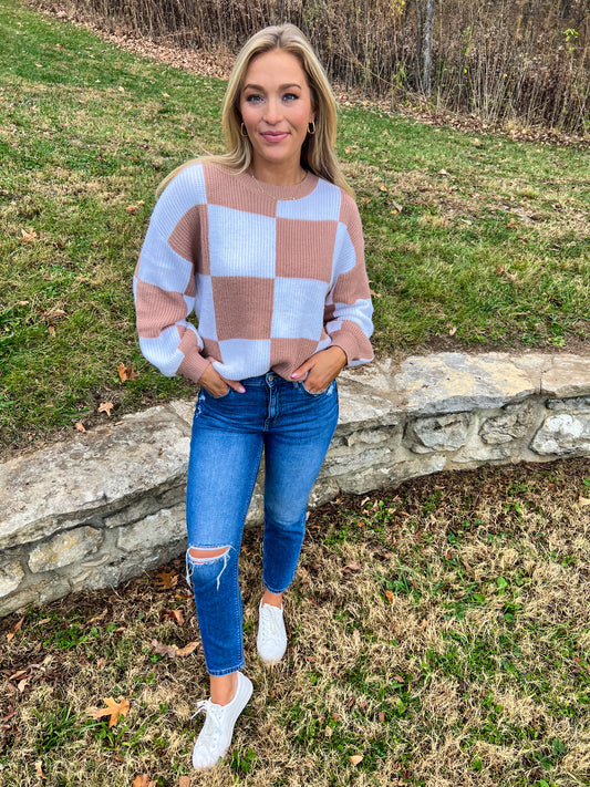 Checkered Ribbed Sweater