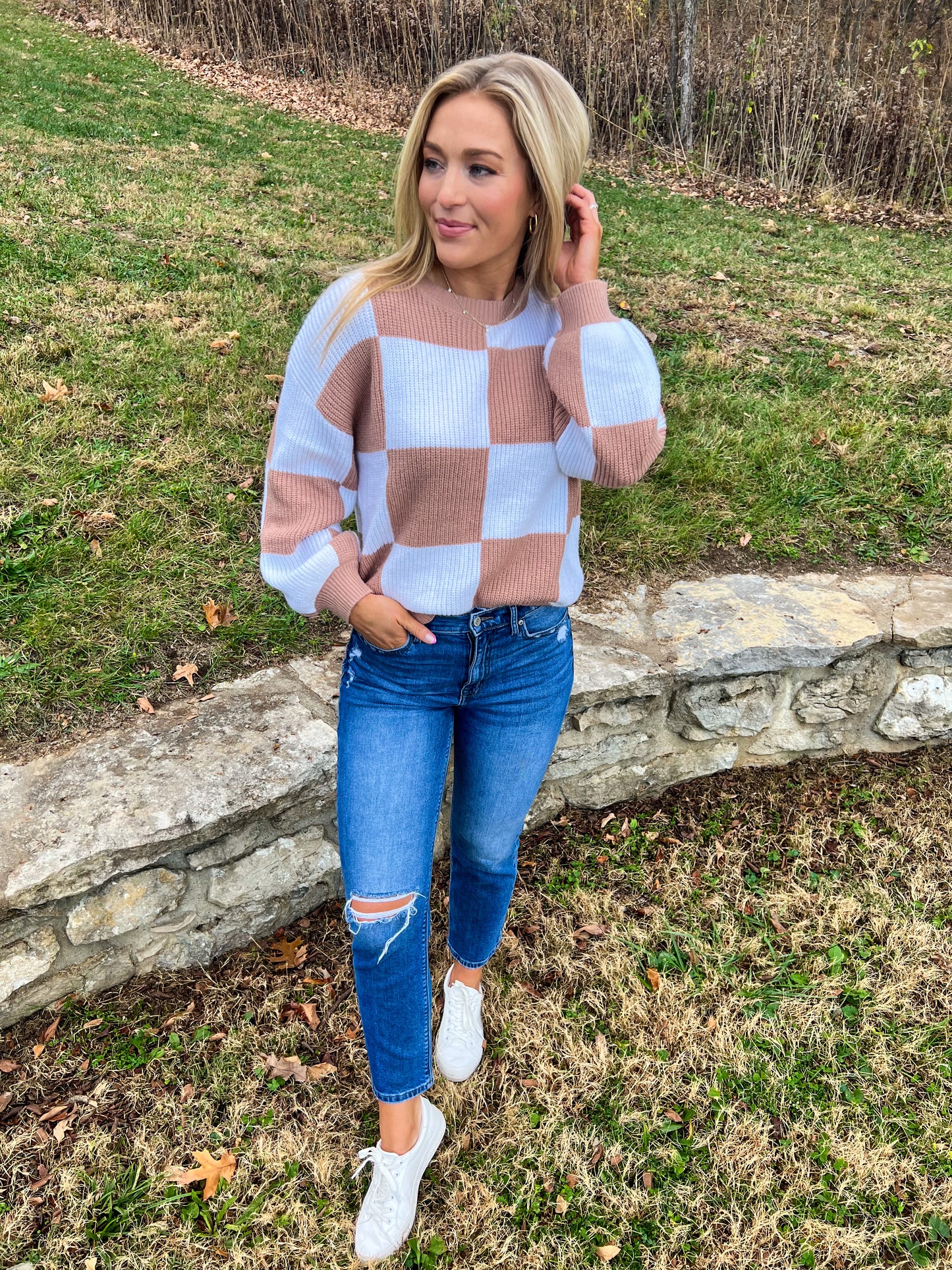 Checkered Ribbed Sweater