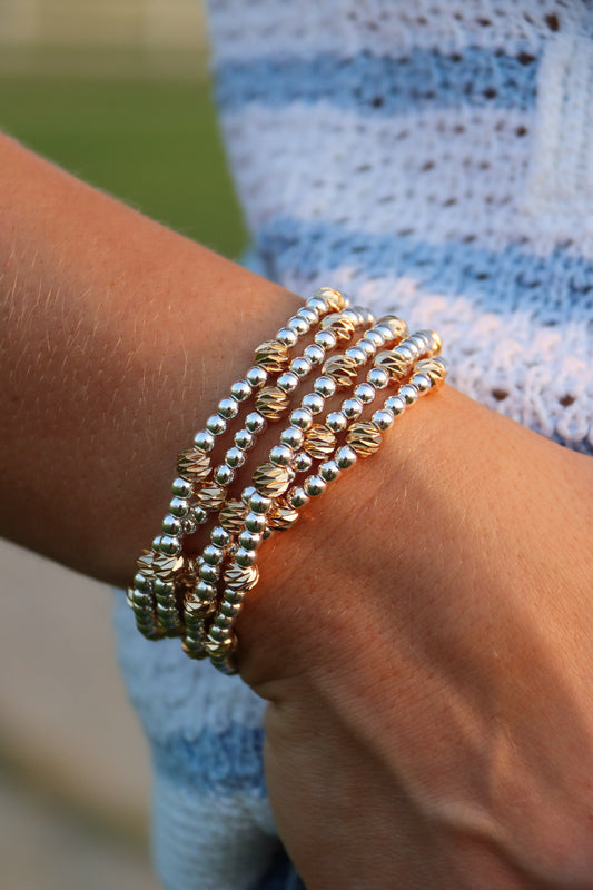 Silver and Gold Beaded Bracelet Set