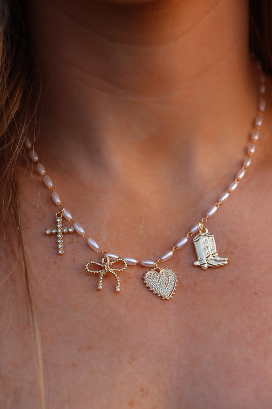 Rice Pearl Charm Necklace