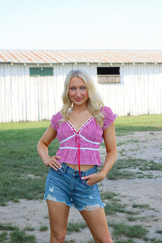 Summer Fun Red Gingham Top