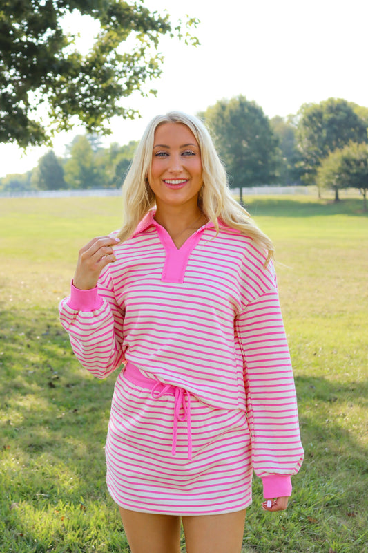 Stripe Collared Pullover and Skort Set